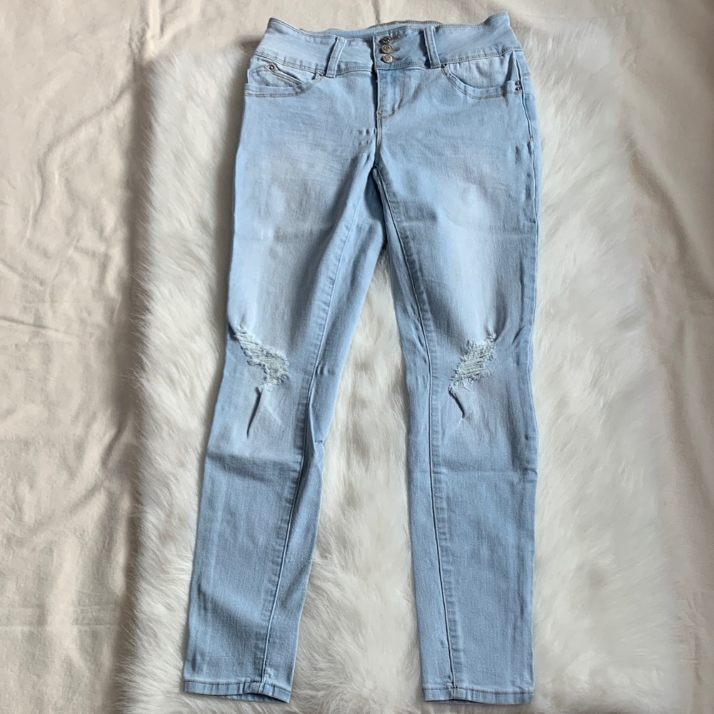 Light Blue Distressed Skinny Jeans for Women